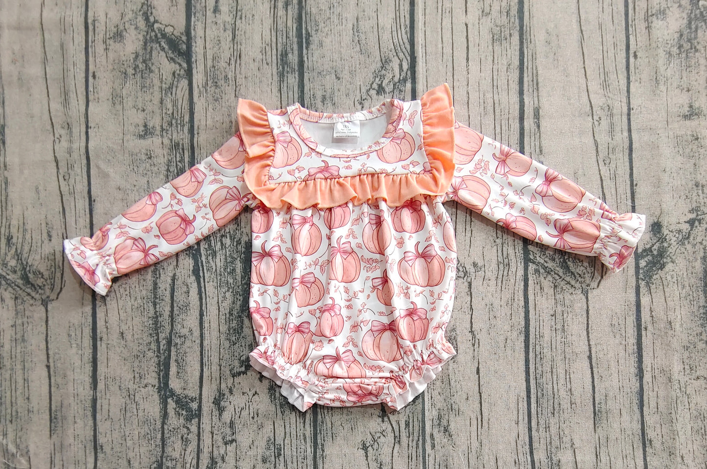 Baby Girl Long Sleeves Bows Pumpkins Ruffle Bubble Fall Romper RTS