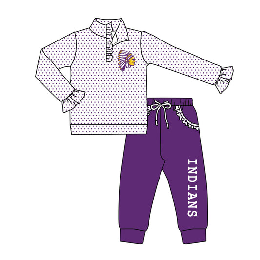 Baby Girl Long Sleeves Pullover Shirt Purple Pocket Pants Fall Team Set