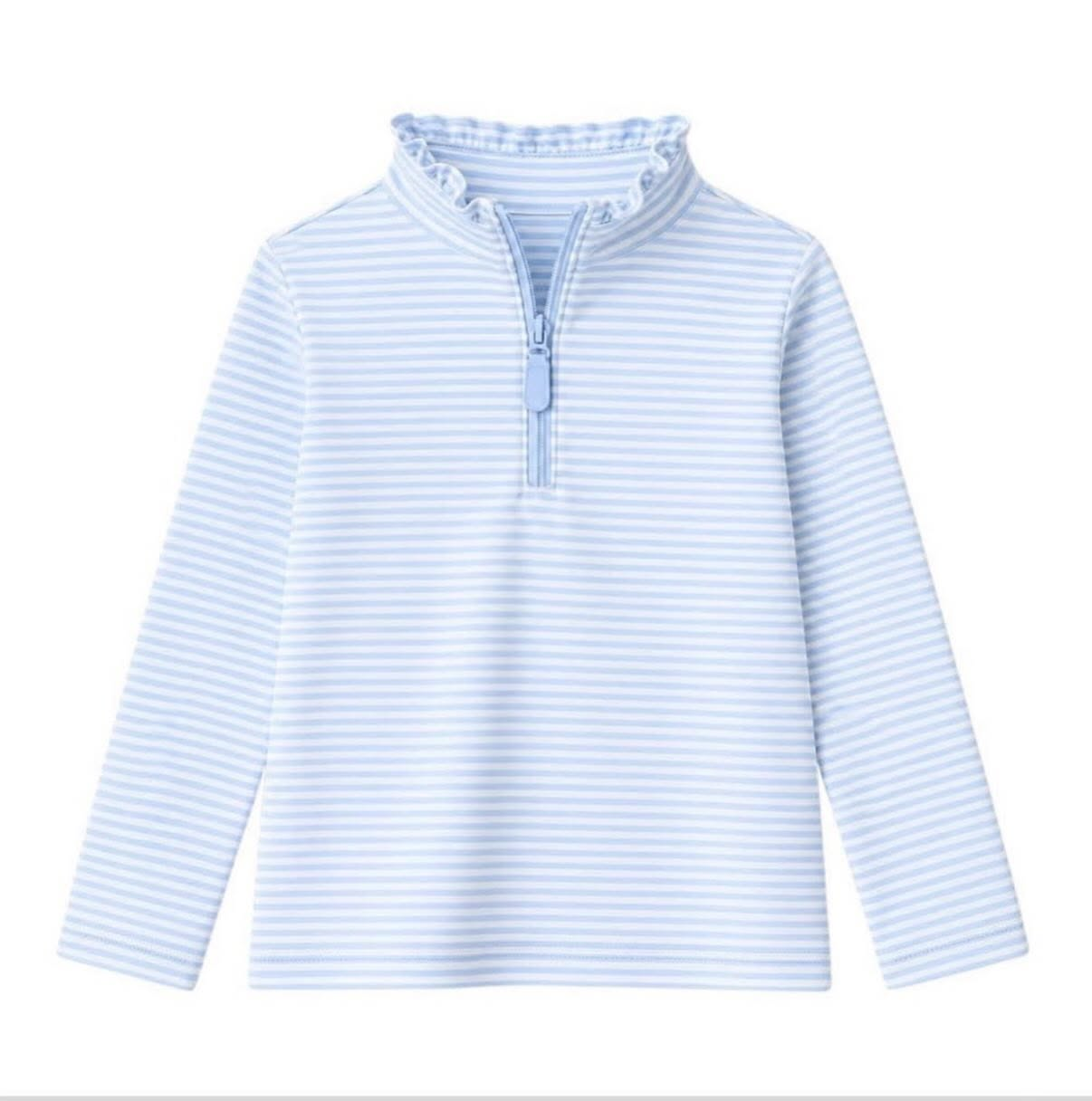 ( Moq 5 ) Preorder Baby Girls Kids Long Sleeves Blue Stripes Zipper Pullover Shirt Clothes
