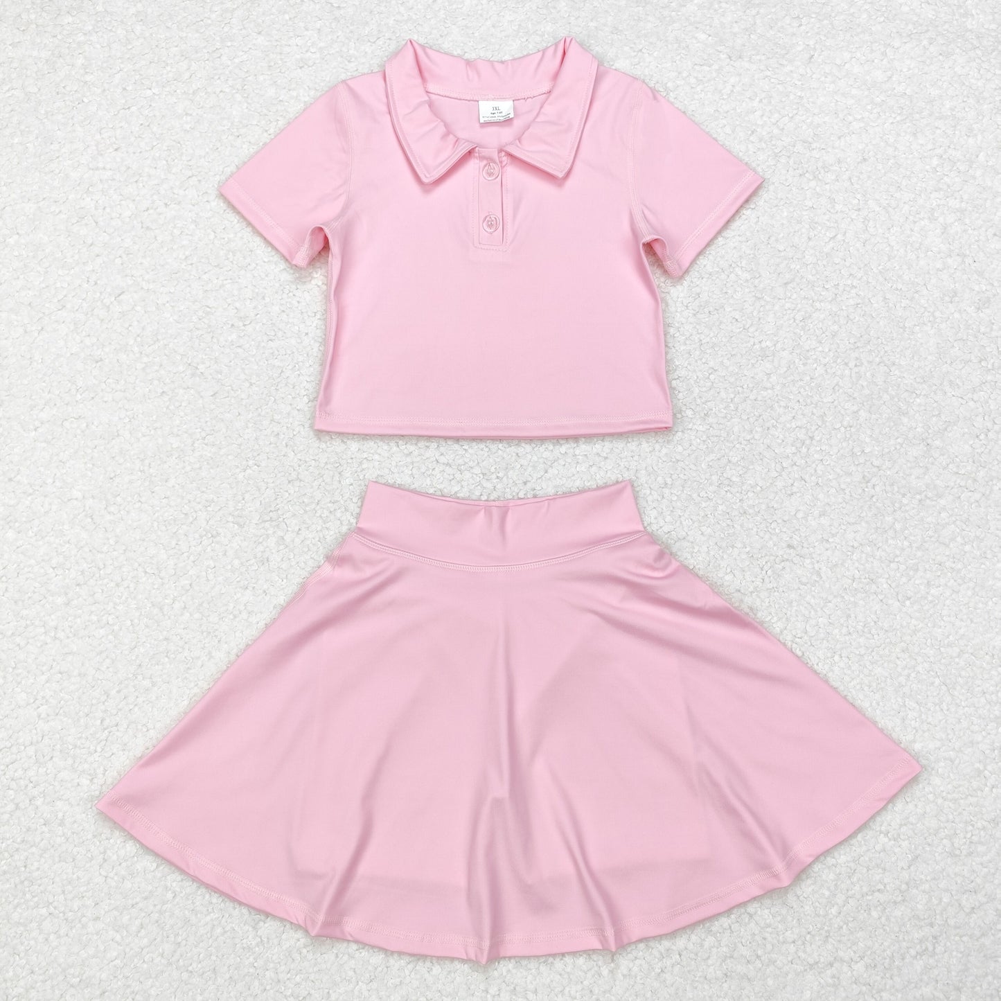 Baby Girl Short Sleeves Light Pink Buttons Shirt Skirt Sports Yoga Set