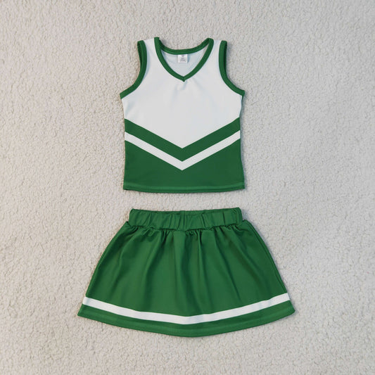 Baby Girls Kids Sleeveless Tops Skirt Shorts Green Set Yoga Team Clothes RTS