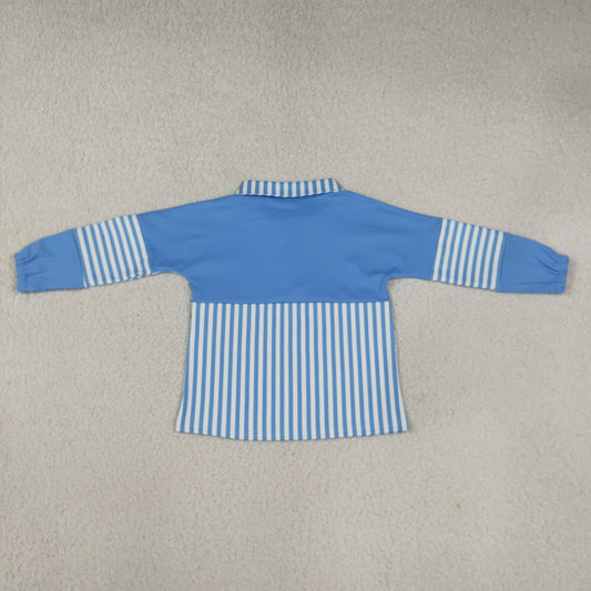 Baby Girls Kids Long Sleeves Blue Stripes Zipper Pullover Yoga Active Shirt RTS