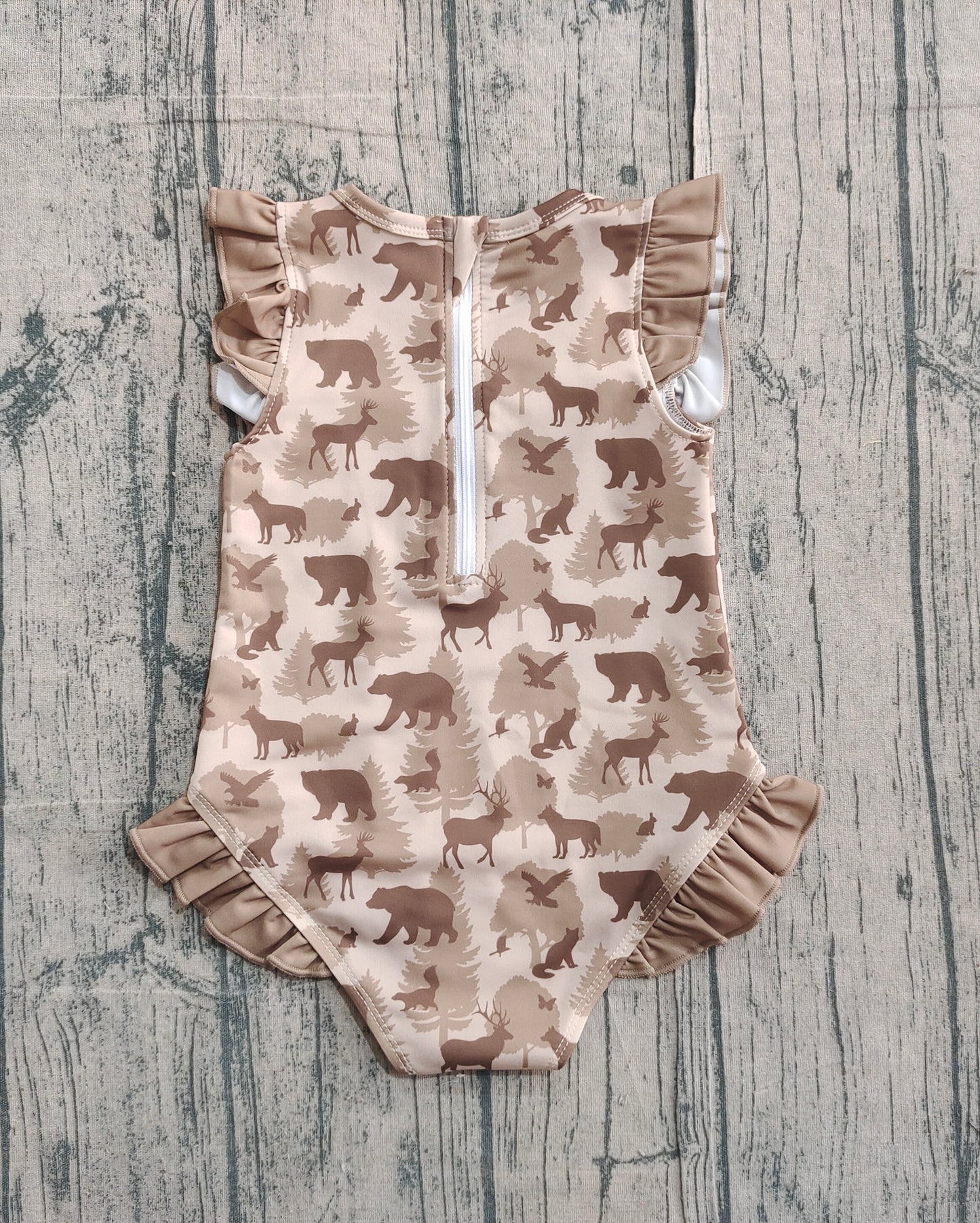 Baby Girls Kids Deer Camo Ruffle One-piece Swimsuit RTS