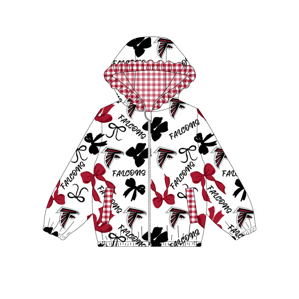( Moq 5 ) Baby Girls Kids Bows Cheer Pockets Red Plaid Hoodie Zipper Team Jacket Tops