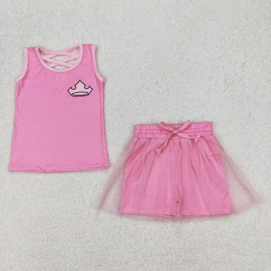 Baby Girl Toddler Sleeveless Pink Shirt Skirt Princess Clothes Set RTS