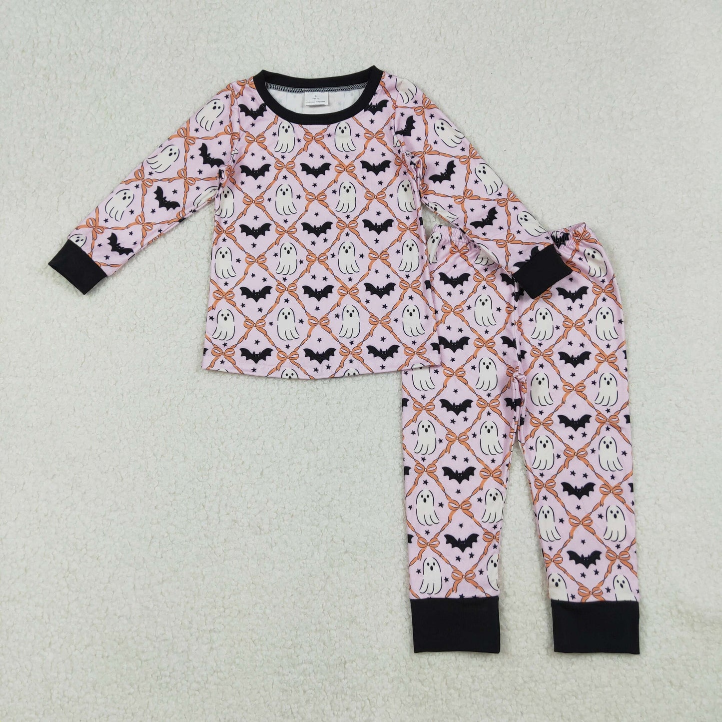 Baby Girl Long Sleeves Pumpkins Ghost Bats Shirt Pants Halloween Pajamas Set RTS