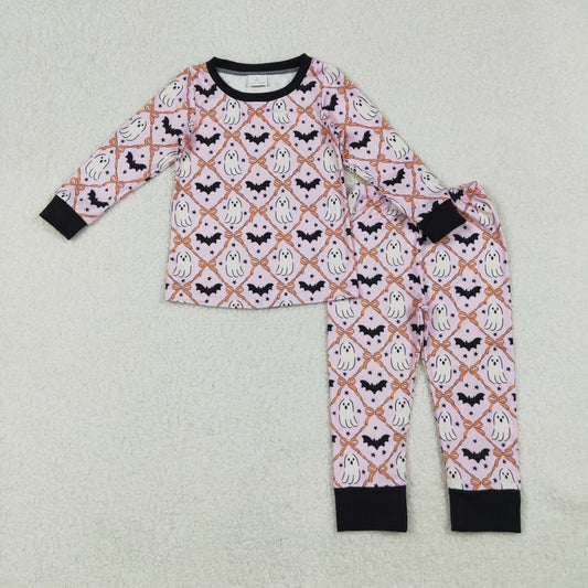 Baby Girl Long Sleeves Pumpkins Ghost Bats Shirt Pants Halloween Pajamas Set RTS