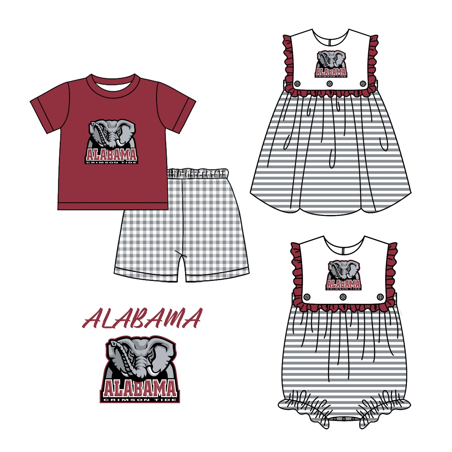 Baby Boy Girl Summer Elephant Team Sibling Romper Dress Set ( Moq 5 Each Style )