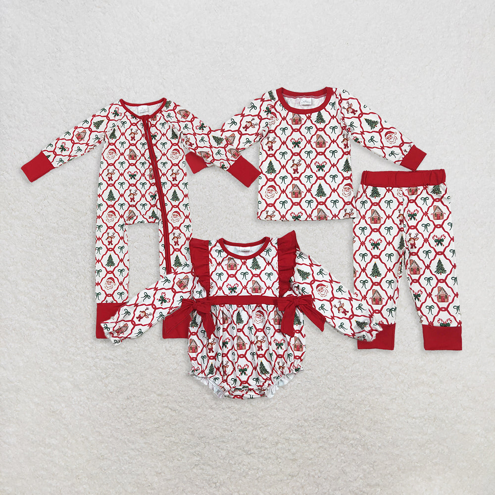 Baby Girl Toddler Long Sleeves Santa Bows Sibling Christmas Romper Pajamas Set RTS