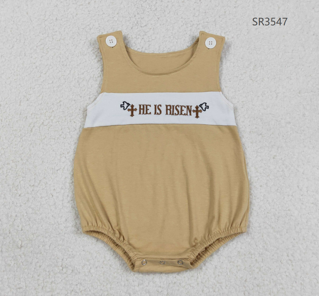 Baby Boys Infant Sleeveless Embroidery Cross Easter Bubble Romper RTS