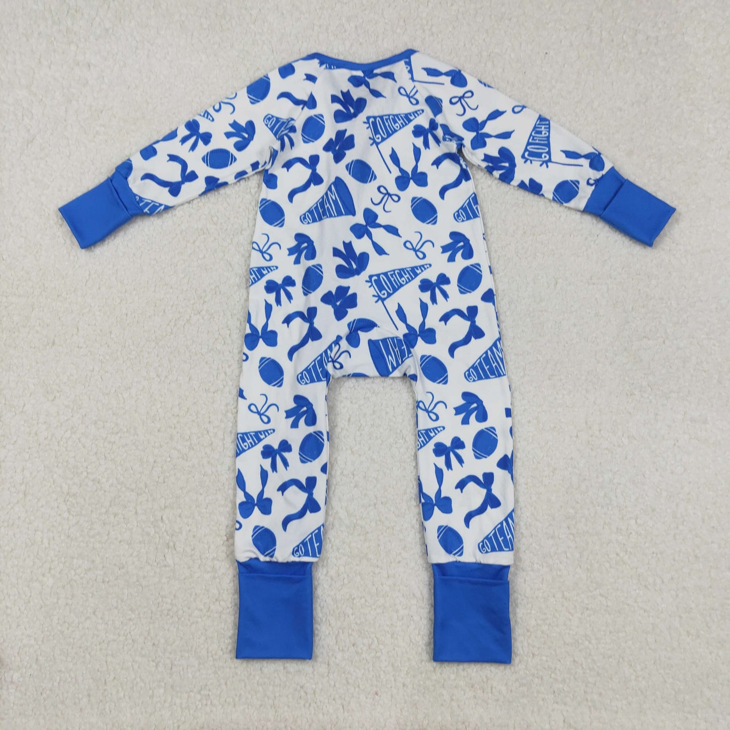 Baby Girl Long Sleeves Football Bows Team Cheer Blue Zipper Romper RTS
