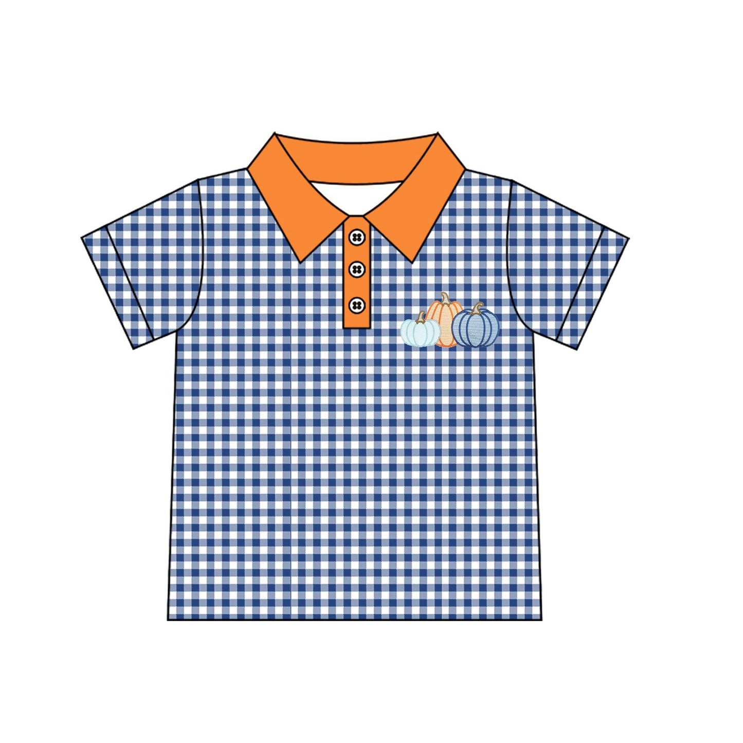 ( Moq 5 ) Preorder Baby Boys Kids Pumpkins Buttons Blue Plaid Shirt Kids Thanksgiving Clothes