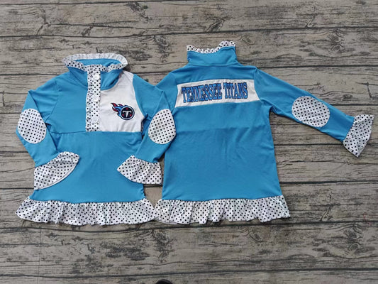 Baby Girl Toddler Long Sleeves Team Buttons Blue Shirt Tops