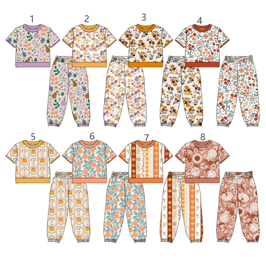 ( Moq 5 Each Style ) Sibling Baby Girls Kids Short Sleeves Flower Shirts Pants Sets Clothes