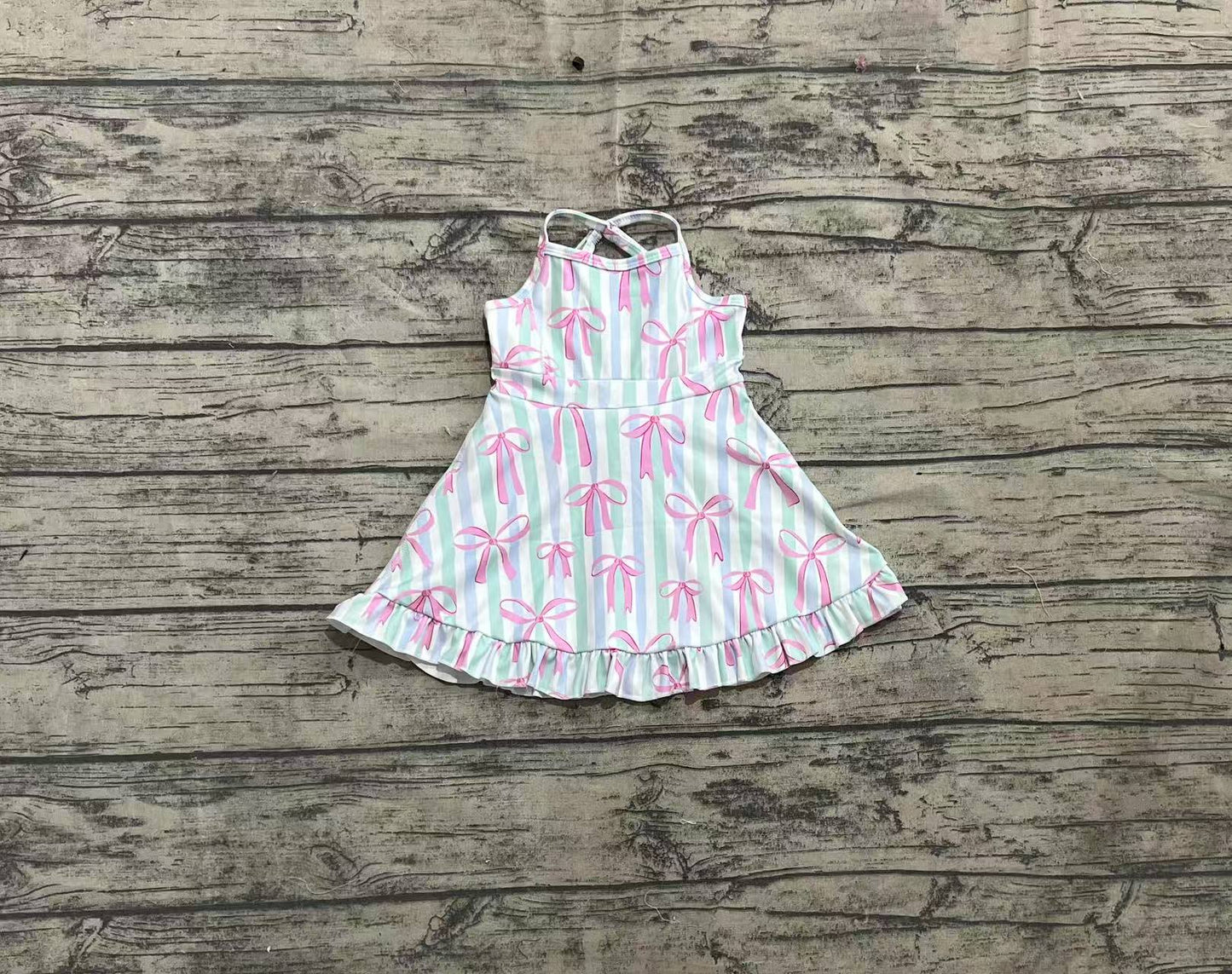 Preorder Baby Girl Athletic Yoga Bows Stripes Colorful Active Wear Skort Dress ( No moq )