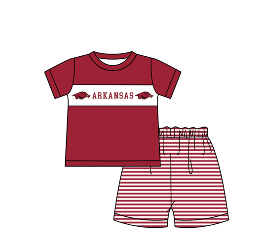 ( Moq 5 ) Baby Boys Toddler Short Sleeves Pigs Shirt Stripes Shorts Team Summer Set