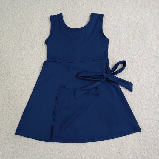 Baby Girls Sleeveless Navy Bow Shorts Knee Length Yoga Active Dress RTS