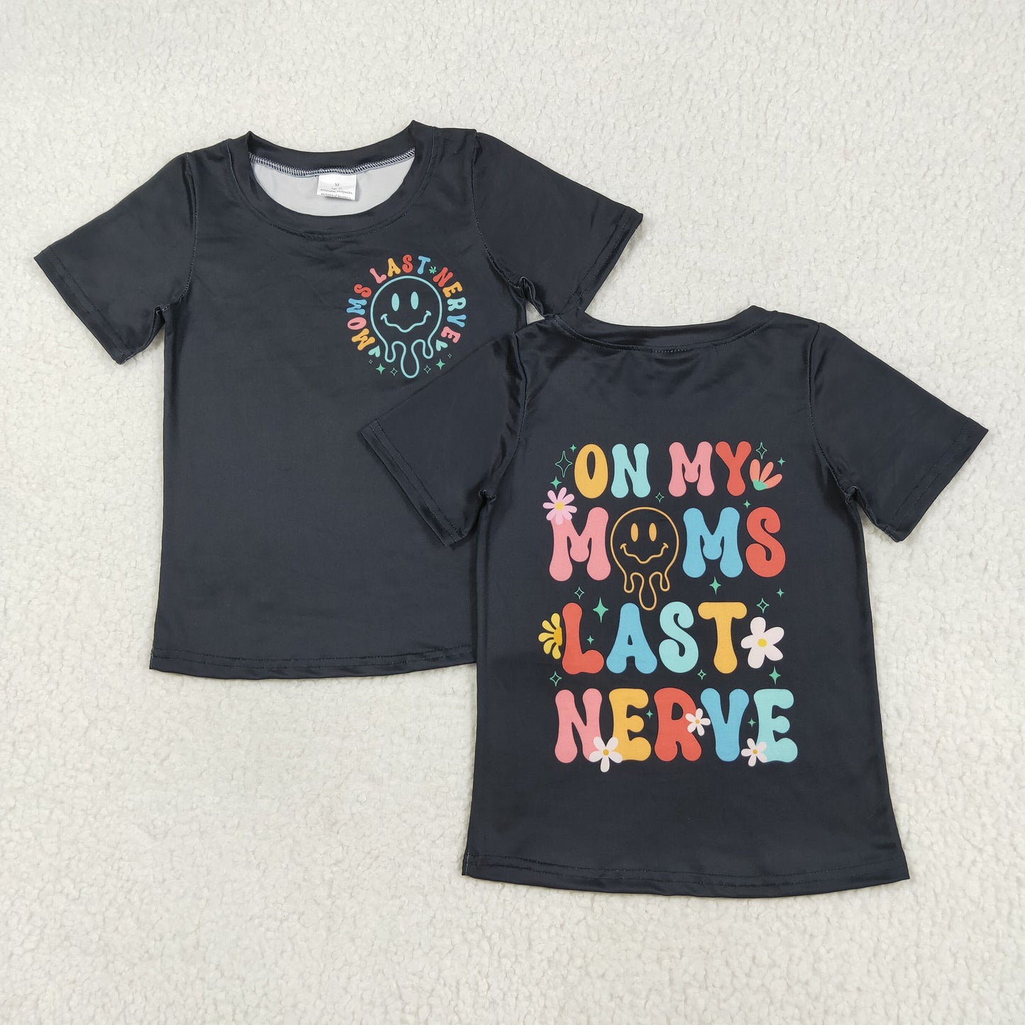 Baby Kids Toddler Short Sleeves Smile Black Tee Shirt Tops RTS