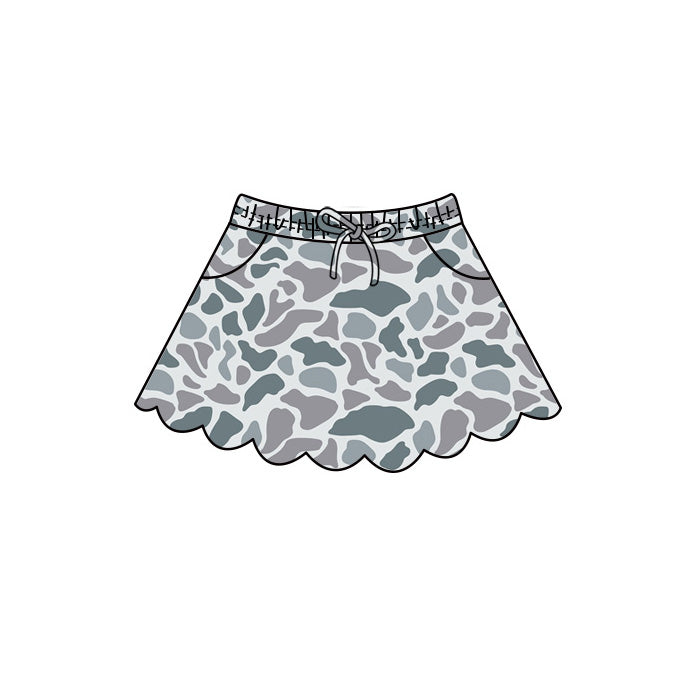 ( Moq 5 ) Preorder Baby Girls Kids Shorts Pockets Skirt Scallop Grey Camo Clothes