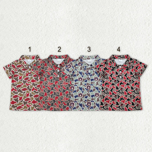 Sibling Baby Boys Kids Short Sleeves Camo Print Team Buttons Shirts Tops RTS