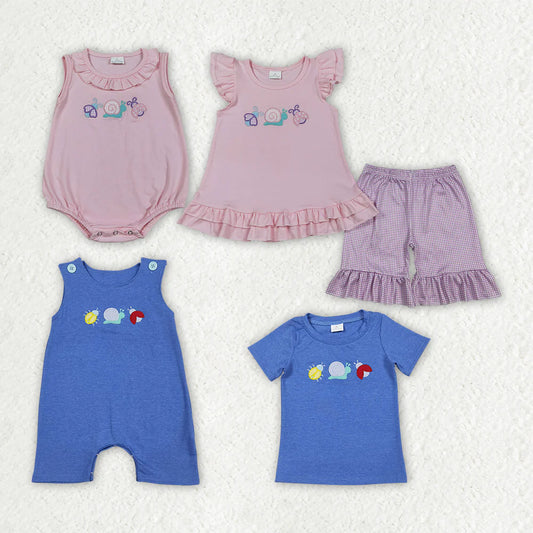 Sibling Baby Boys Girls Kids Embroidery Animals Shirt Set Rompers Summer Clothes RTS