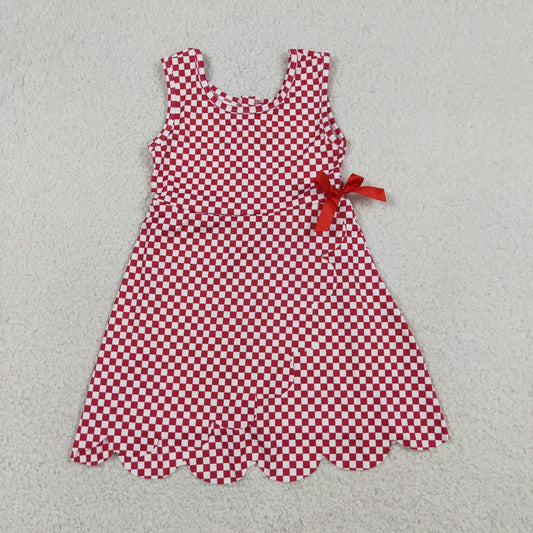 Baby Girls Toddler Sleeveless Red Plaid Yoga Active Knee Length Scallop Dress RTS