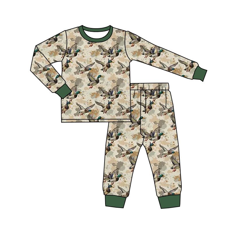 ( Moq 5 ) Preorder Baby Boys Kids Long Sleeves Ducks Shirt Camo Pants Hunting Set Pajamas Clothes