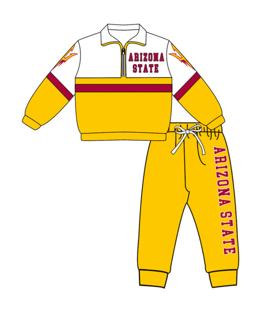 ( Moq 5 ) Baby Boys Kids Long Sleeves Zipper Shirt Yellow Jogger Pants Team Clothes Set