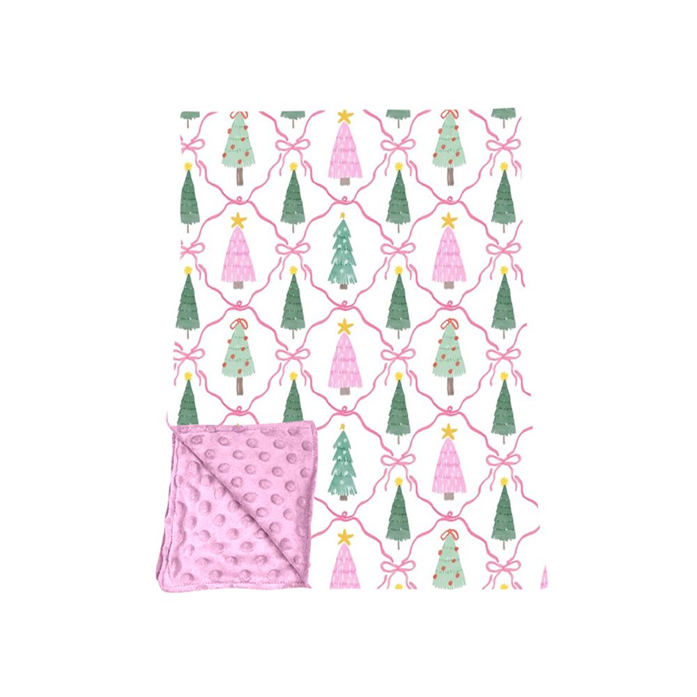 ( Moq 5 ) Preorder Baby Girls Kids Christmas Tree Bows Pink Blanket