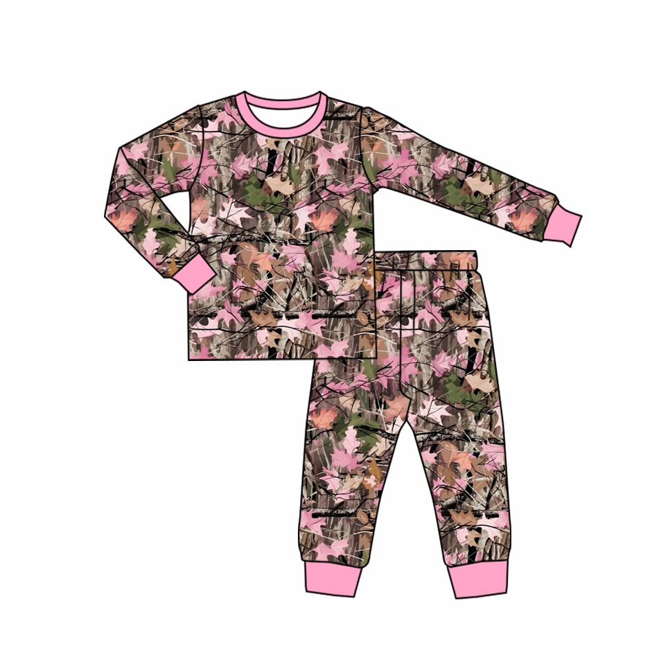 ( Moq 5 ) Preorder Baby Boy Kids Long Sleeves Leaves Shirt Pants Set Camo Pajamas Clothes
