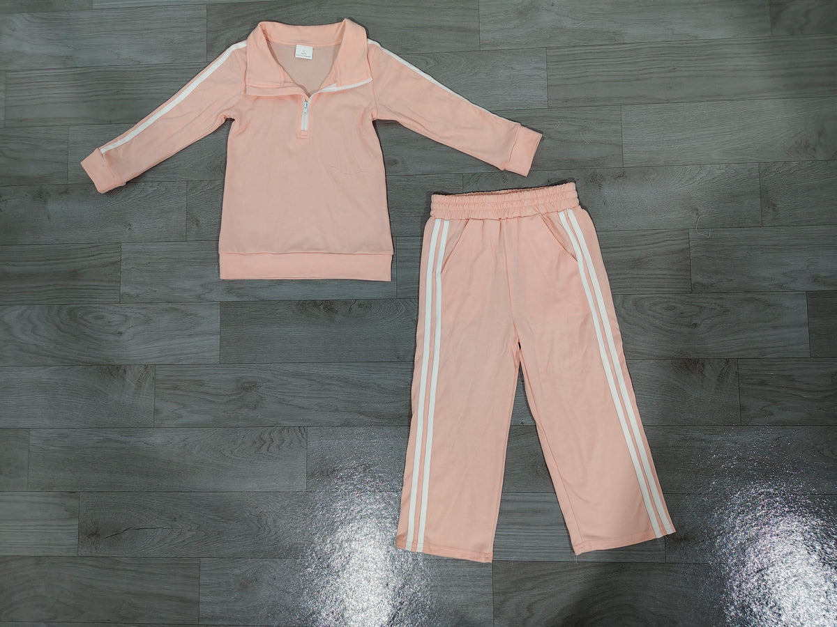 ( No moq ) Preorder Baby Girls Kids Long Sleeves Zipper Shirt Pockets Pants Set Cotton Clothes