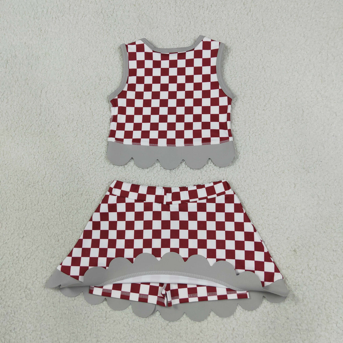 Baby Girls Kids Elephant Checked Shirt Scallop Bows Skirt Shorts Team Set Yoga Active Clothes RTS