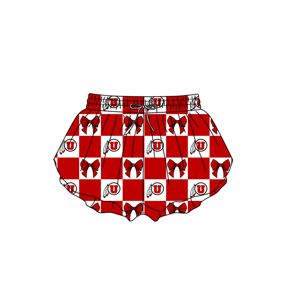 ( Moq 5 ) Baby Girls Adult Women U Bows Checked Team Shorts Sibling Mom and Me Yoga Clothes
