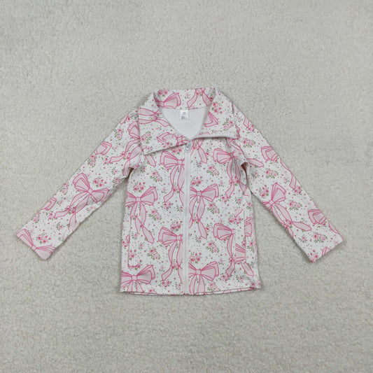 Baby Girl Long Sleeves Pink Floral Bows Pockets Yoga Active Zipper Shirt Tops RTS