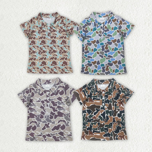 Baby Boy Camo Short Sleeves Buttons Shirt Tops Sibling Clothes RTS