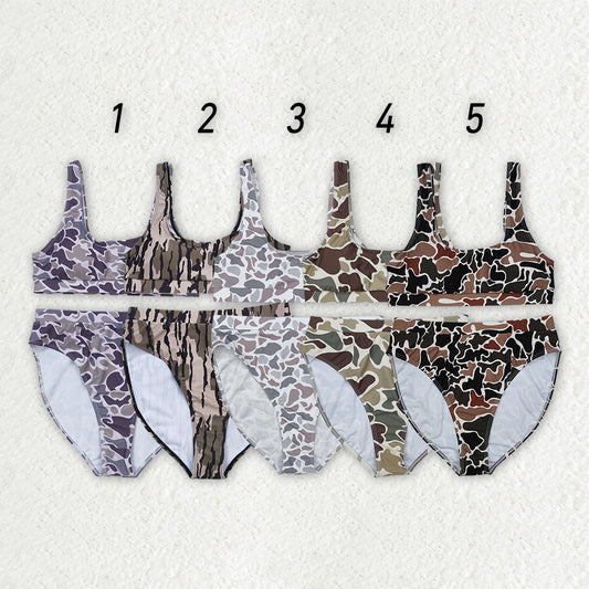 Adult Women Camo Tops Shorts Sibling Summer Swimsuit Set RTS