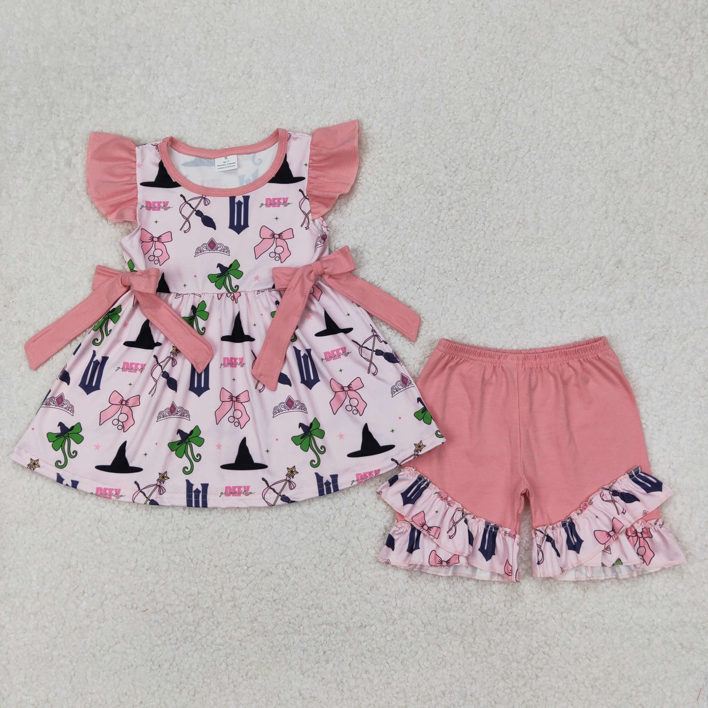 Baby Girl Short Sleeves Princess Pink Bows ( Moq 5 ) Knee Length Dress RTS