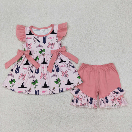 Baby Girl Short Sleeves Princess Bows Tunic Pink Shorts Set