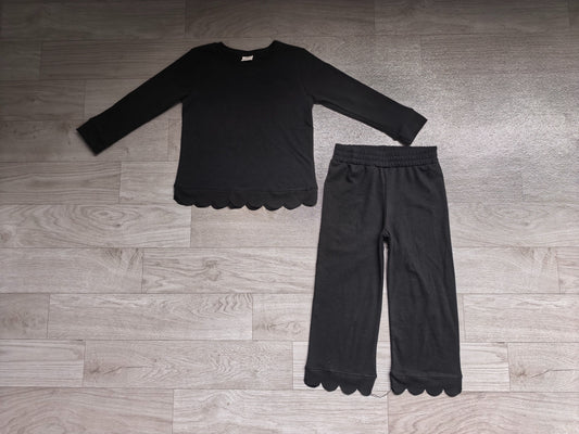 ( No moq ) Preorder Baby Girls Kids Long Sleeves Shirt Pants Set Pajamas Scallop Black Clothes