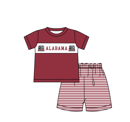( Moq 5 ) Baby Boys Toddler Short Sleeves Elephant Shirt Stripes Shorts Team Summer Set