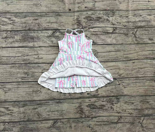 Preorder Baby Girl Athletic Yoga Bows Stripes Colorful Active Wear Skort Dress ( No moq )