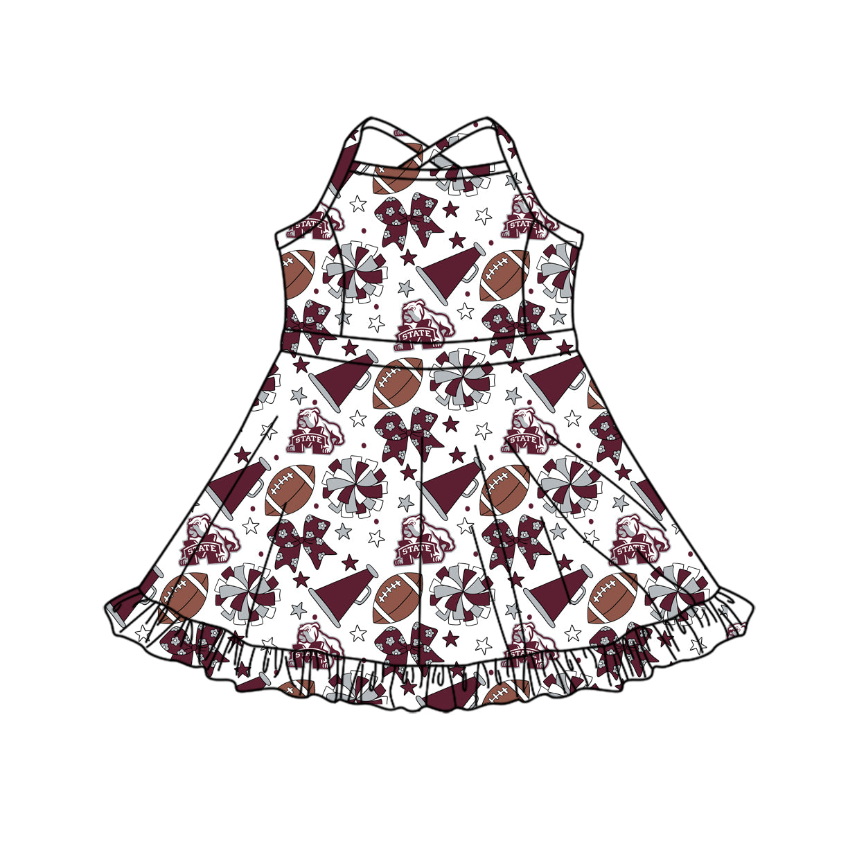 ( Moq 5 ) Baby Girls Toddler Straps Dogs Bows Cheer Football Shorts Ruffle Dress Team Clothes