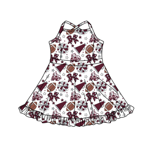 ( Moq 5 ) Baby Girls Toddler Straps Dogs Bows Cheer Football Shorts Ruffle Dress Team Clothes