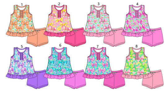 Baby Girl Flower Bows Tops Cottons Shorts Sibling Set ( Moq 5 Each Style ) 3.15