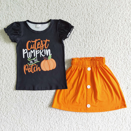 Promotion Baby Girl Pumpkin Shirt Orange Skirt Outfit RTS