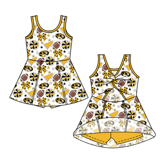 ( Moq 5 ) Baby Girls Toddler Sleeveless Cheer Football Bows Tigers Shorts Ruffle Dress Team Clothes