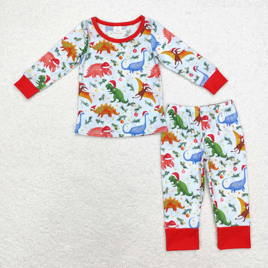 Baby Boy Christmas Dinosaurs Shirt Pants Pajamas Bamboo Set