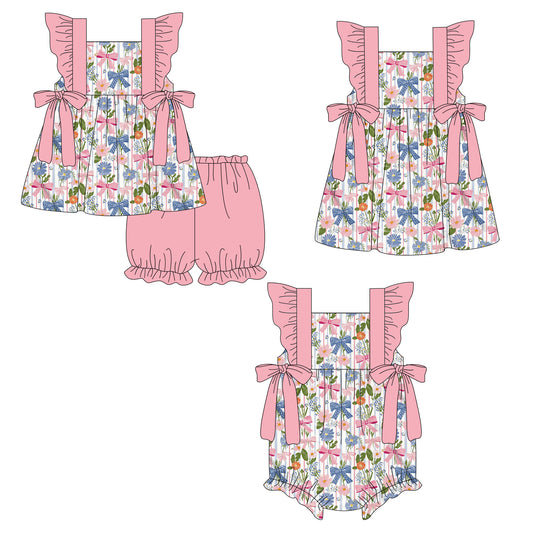 ( Moq 5 Each Style ) Sibling Baby Girls Kids Flower Bows Romper Dress Set Summer Clothes