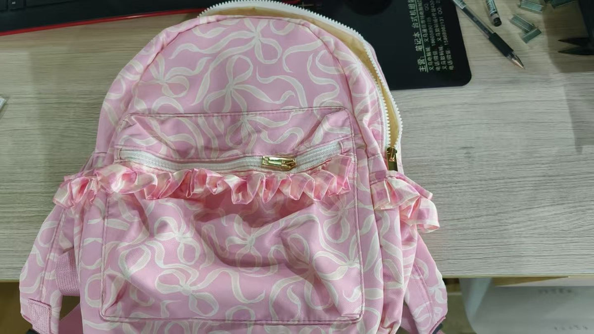 ( Moq 5 ) Preorder Baby Girls Kids Pink Bows Ruffle Zipper Backpack Bag