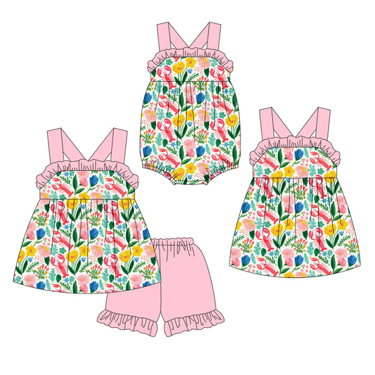 ( Moq 5 Each Style ) Sibling Baby Girls Kids Flower Crayfish Romper Dress Set Summer Clothes